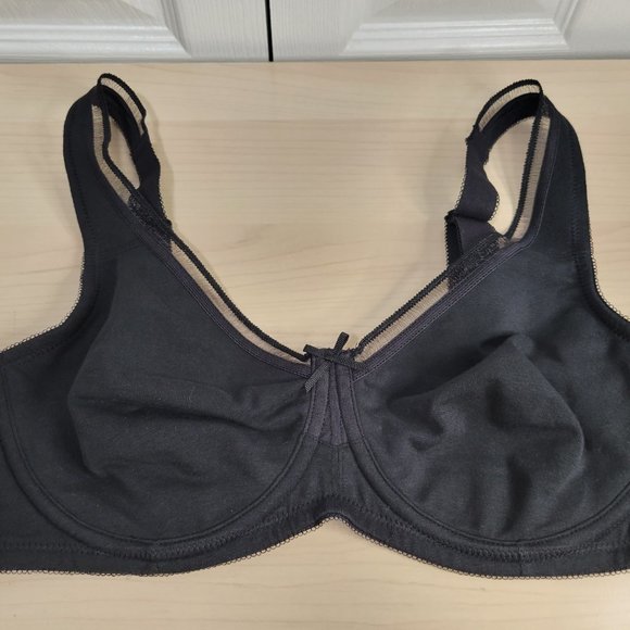 LASCANA Minimizer Underwire T-Shirt Black Sheer Accent Bra sz 34C EUC Comfy Cute - Picture 3 of 8